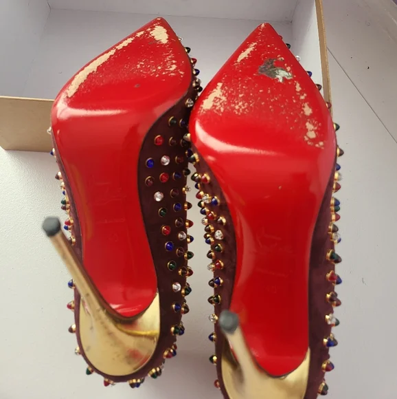 CHRISTIAN LOUBOUTIN FOLLIES CABO SUEDE PUMP (BURGUNDY ) - Picture 4 of 8